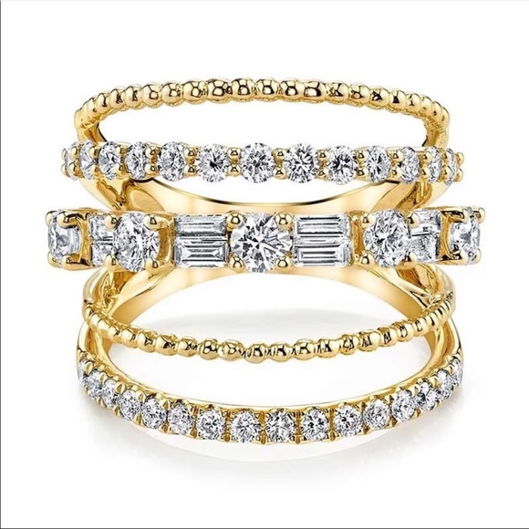 New WomenYellow Gold Plated Diamond Stackable Ring - Picture 3 of 4